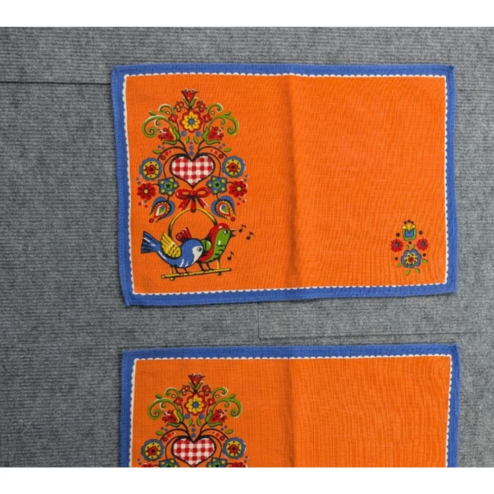 Vintage Cloth Napkins Set of 4 Retro 11x16 Inch Singing Birds Mid Century Style